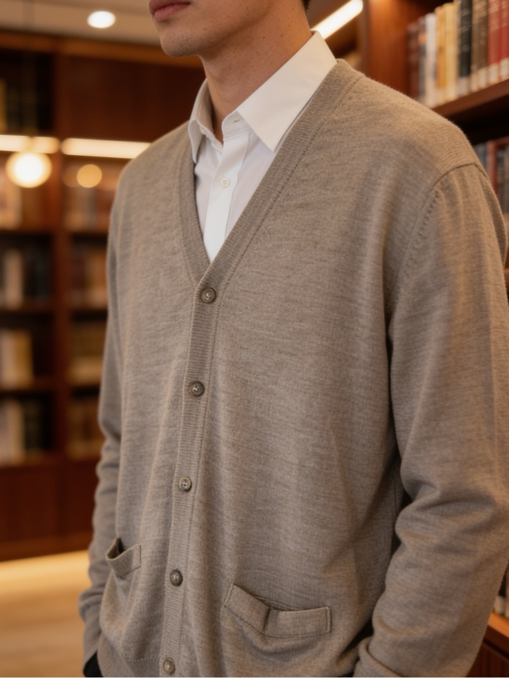 BOB The Original Men's V-Neck ButtonCardigan Sweater Heather Gray Made inItaly L